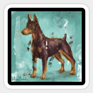 Impressionistic Painting of a Pinscher on Green Blue Background Sticker